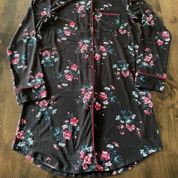 Charter Club Intimates Womens XS Black Floral Print Pajama Sleep Shirt Nightgown - Picture 2 of 8